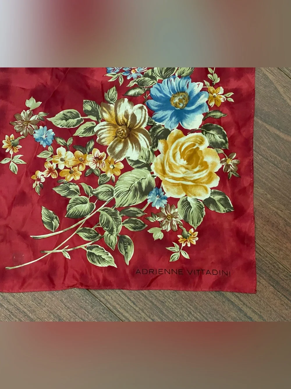 Vintage Adrienne Vittadini floral print silk scarf red yellow beautiful